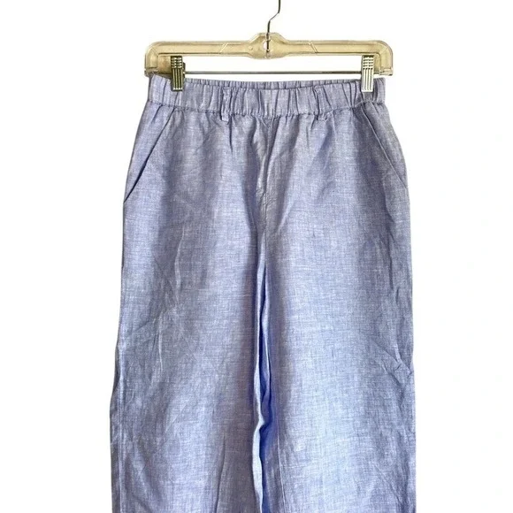 Quince European Linen Cropped Pants XS Blue Coastal Beachy Capsule - Picture 2 of 8